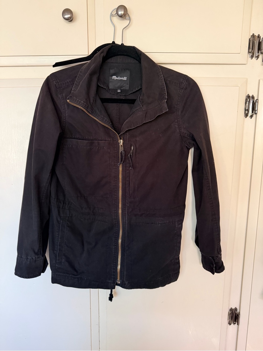 Madewell Black Military Field Jacket with Asymmetrical Zip